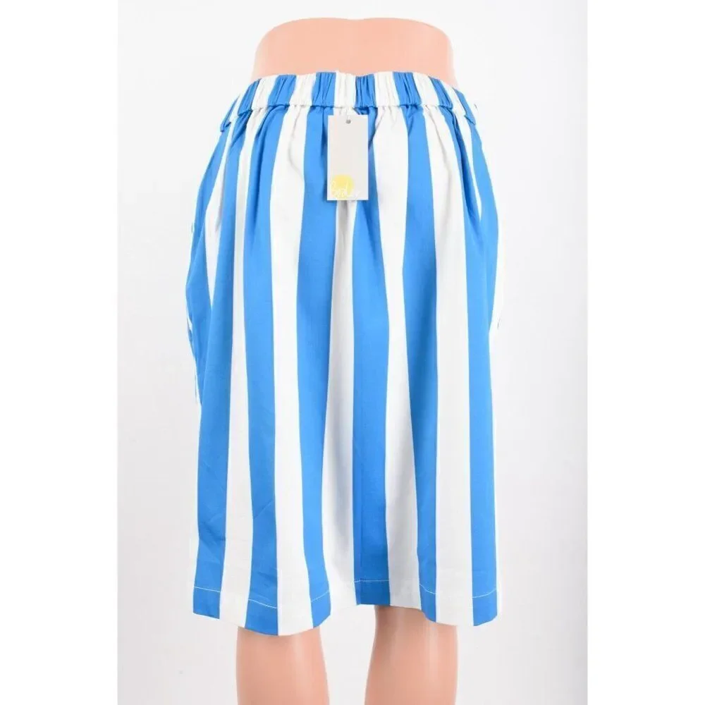 Boden Womens Danby Pull On Skirt UK 12L US 8L 8 Tall Blue White Striped NWT